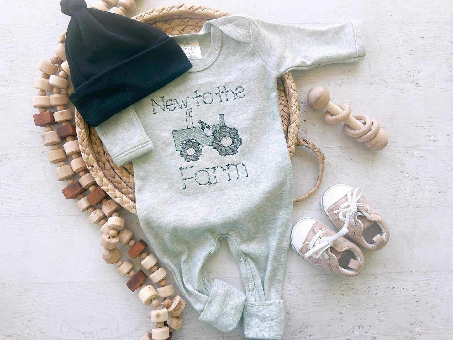 Newborn Tractor Romper – New to the Farm Baby Outfit