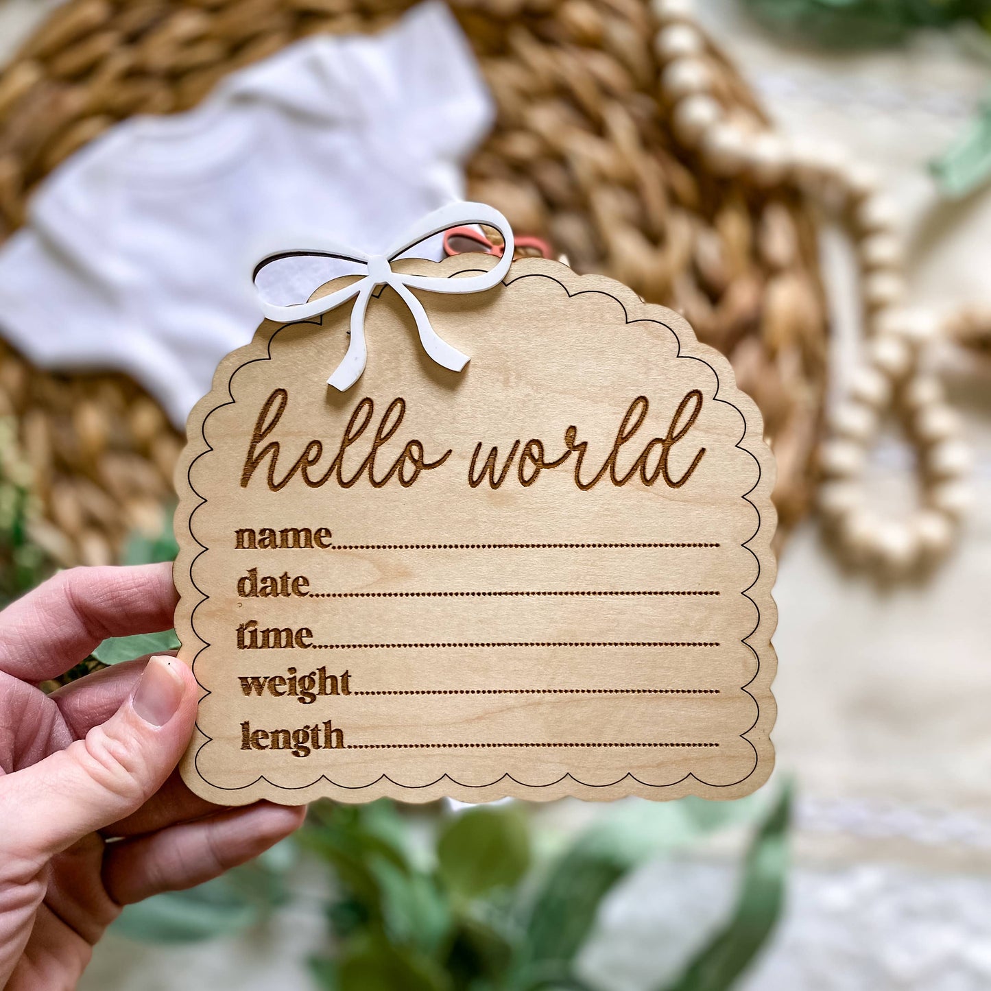 Hello World Birth Sign - Dainty Bow: Sage