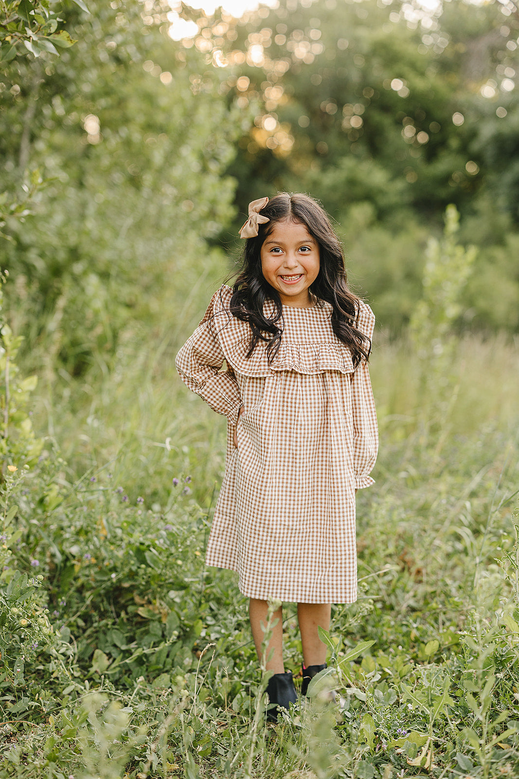 Chestnut Gingham Ruffle Dress