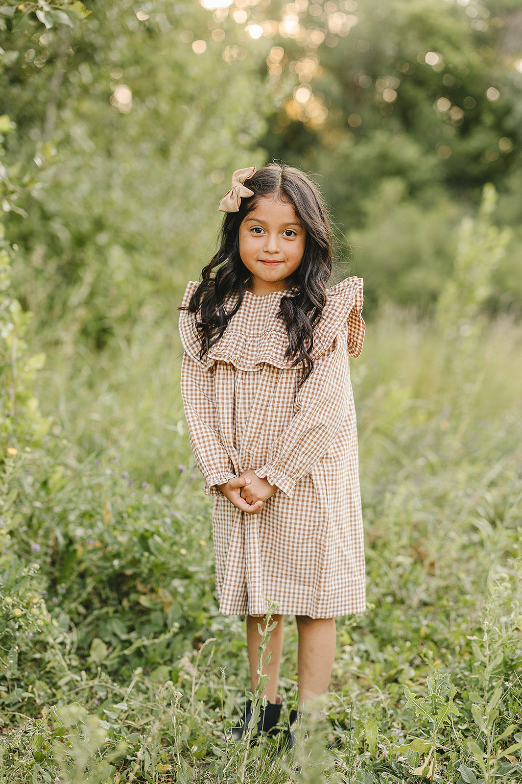 Chestnut Gingham Ruffle Dress