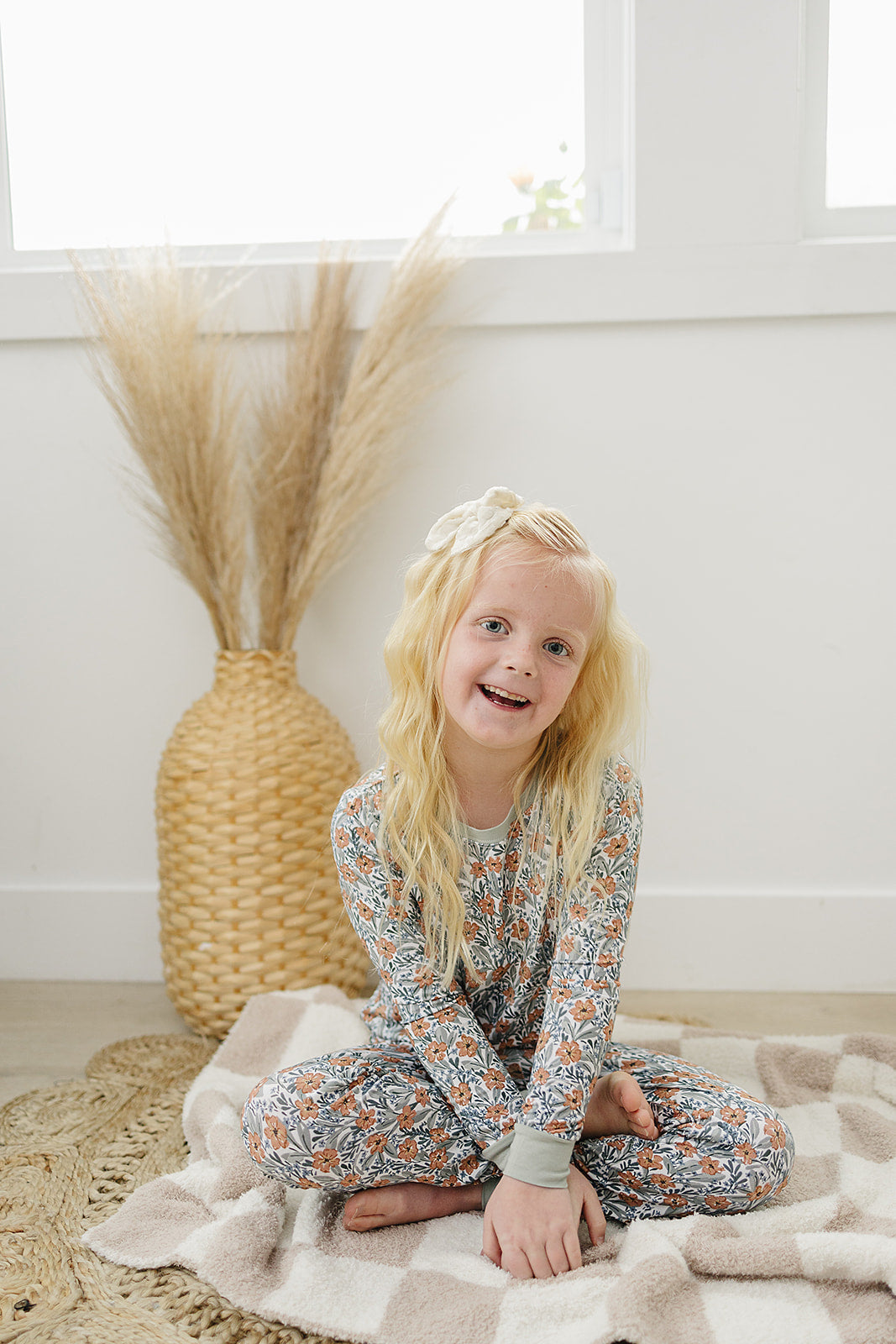 Floral Meadow Long Sleeve, two piece, bamboo pajamas for baby and toddler girls