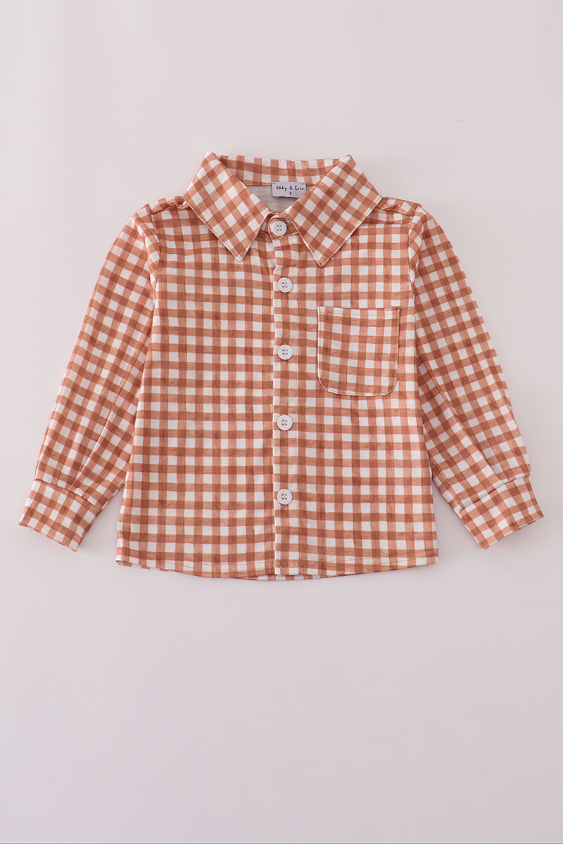 Fall Classic Rust Gingham Button-Down Shirt