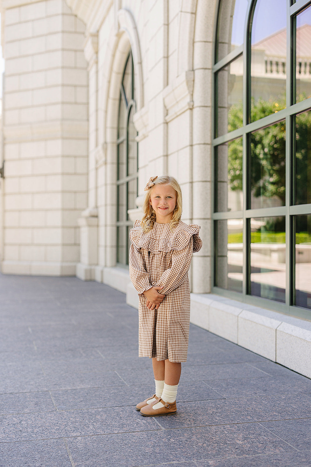 Chestnut Gingham Ruffle Dress