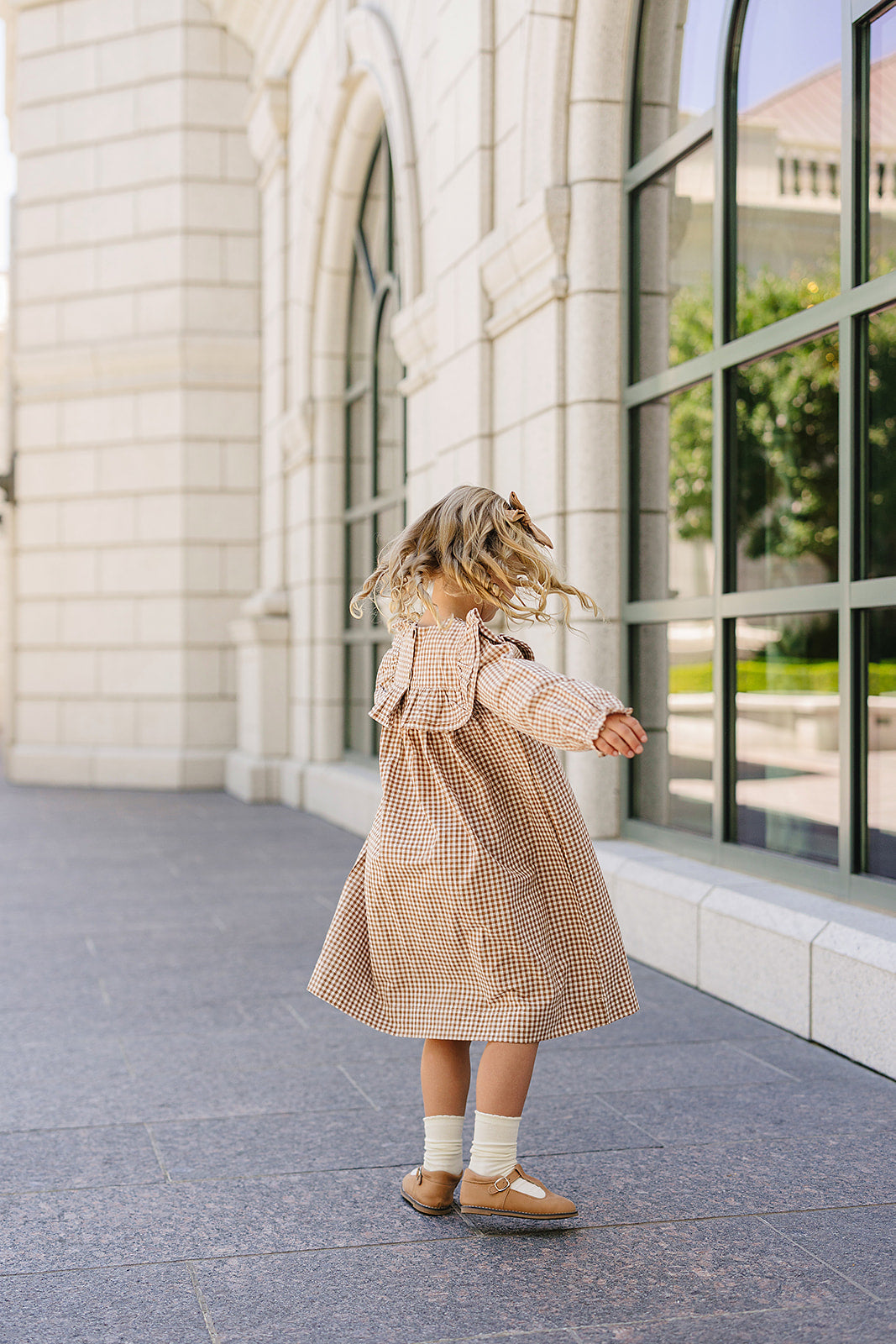 Chestnut Gingham Ruffle Dress