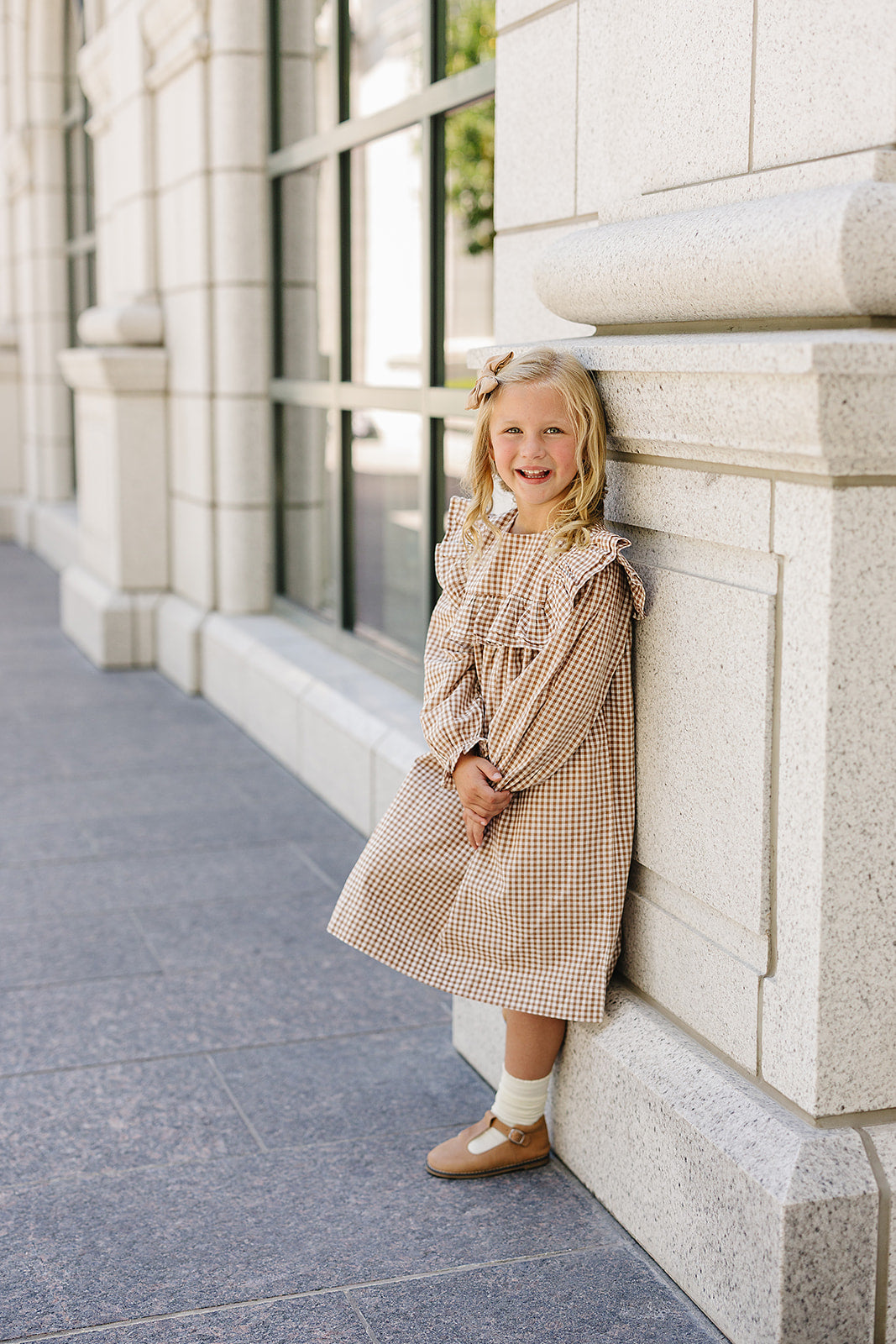 Chestnut Gingham Ruffle Dress