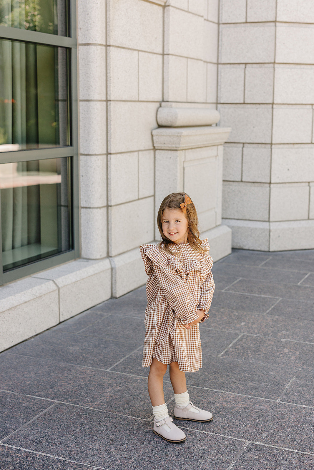 Chestnut Gingham Ruffle Dress
