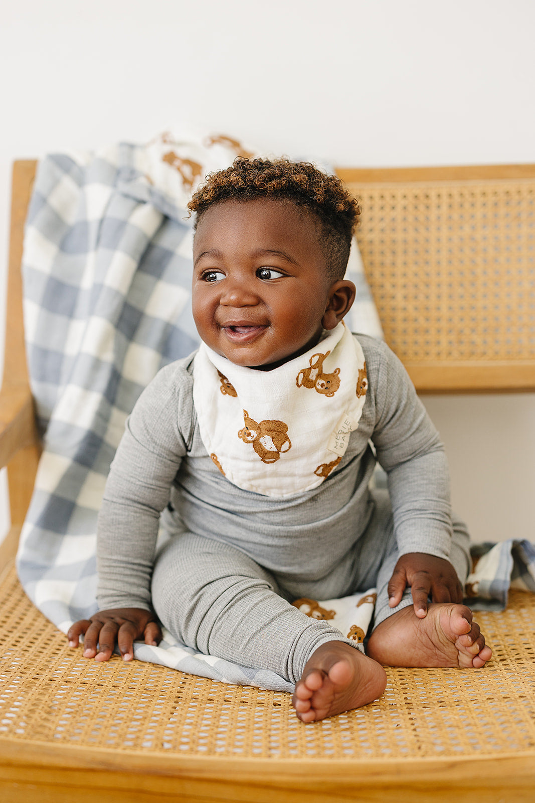 Dusty Blue Gingham + Teddy Bear Muslin Quilt