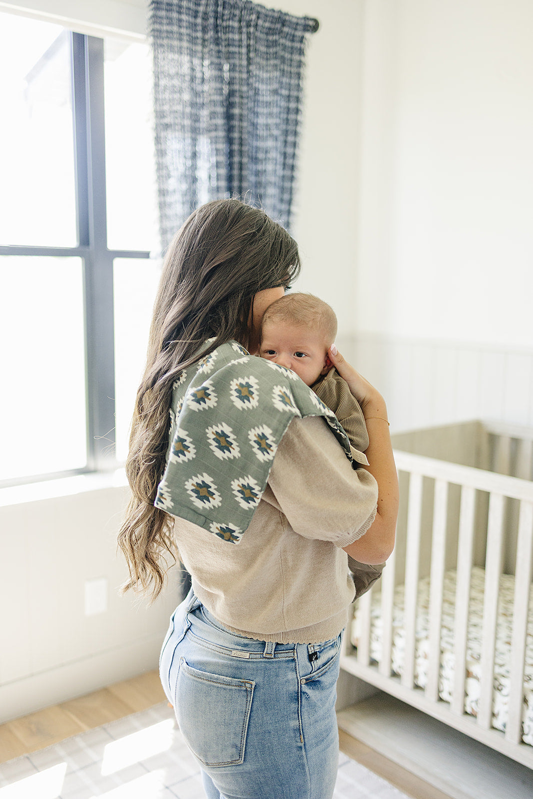 Sage Green Western Aztec Print Burp Cloth, Gender Neutral