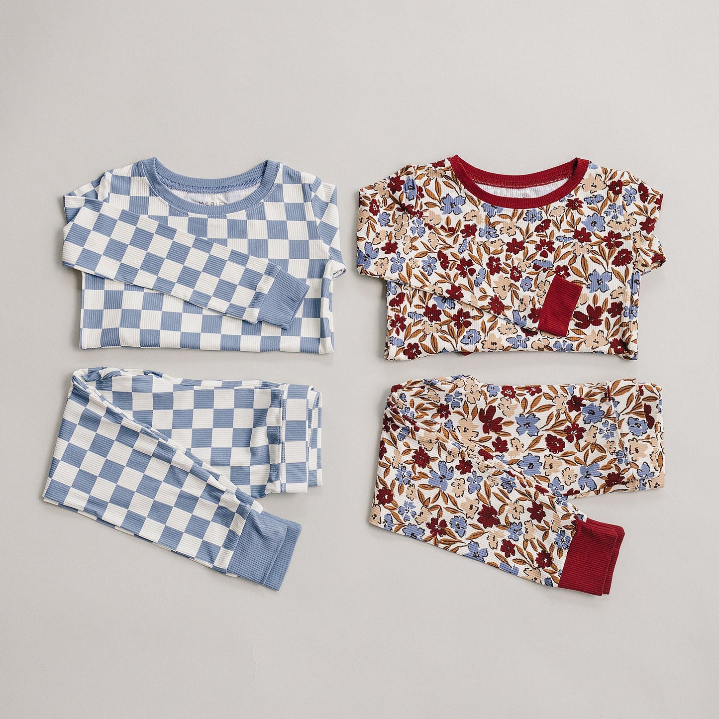 Baby and toddler blue checkered bamboo cozy set, lightweight and gentle on sensitive skin for everyday wear