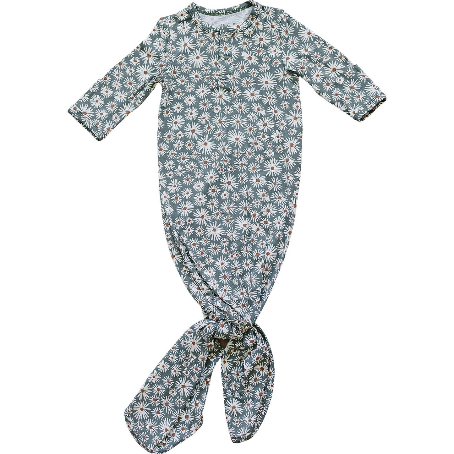 Dark Green Daisy Floral Bamboo baby knot gown