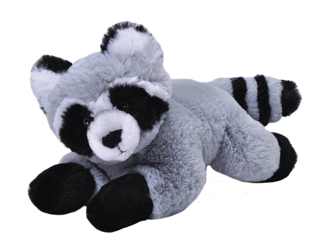 Plush toy raccoon on a white background