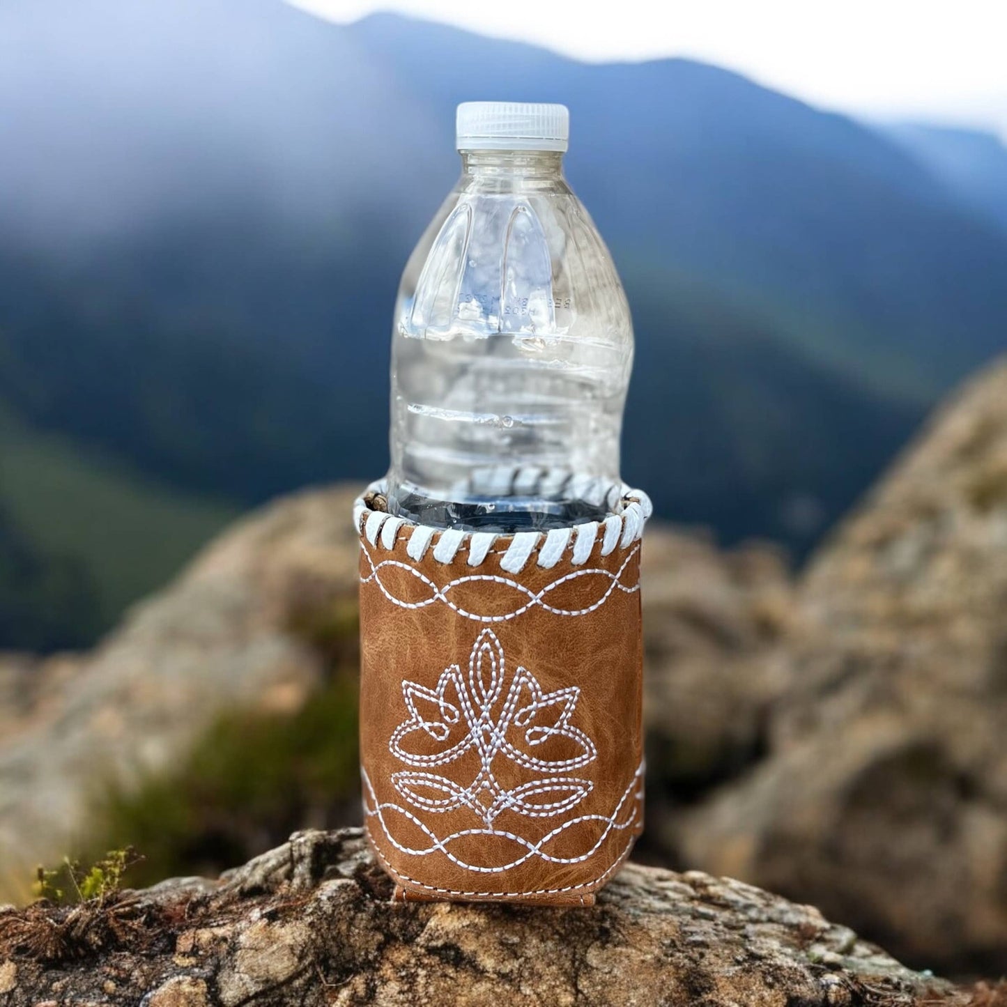 Tan BootStitch Leather Koozie