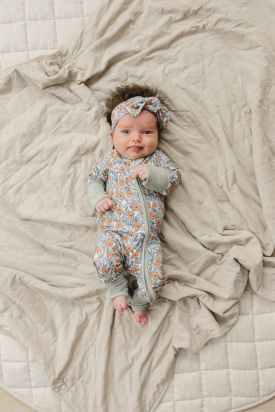 Dainty Floral Meadow two way zip, bamboo pajama for baby girls.