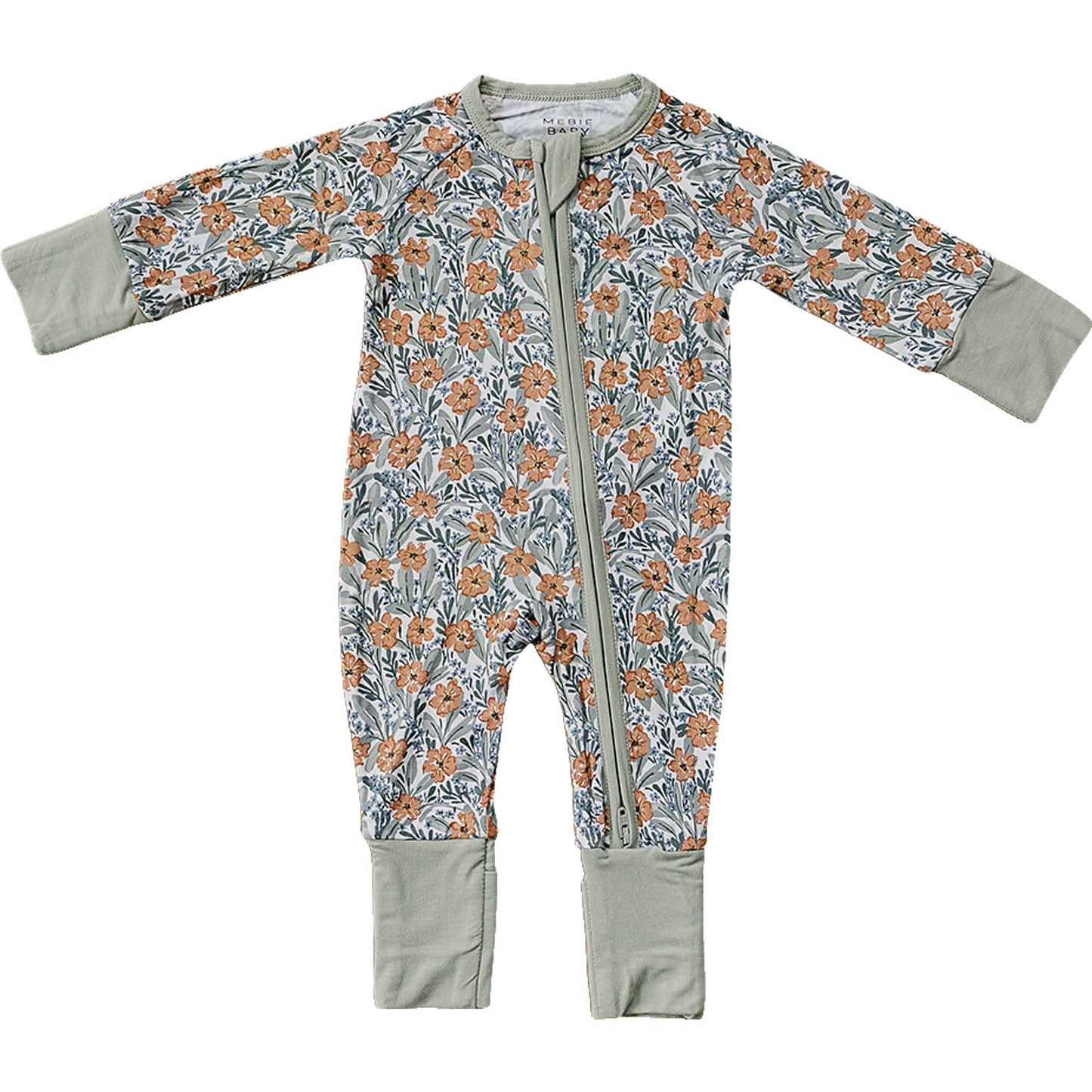 Dainty Floral Meadow two way zip, bamboo pajama for baby girls.