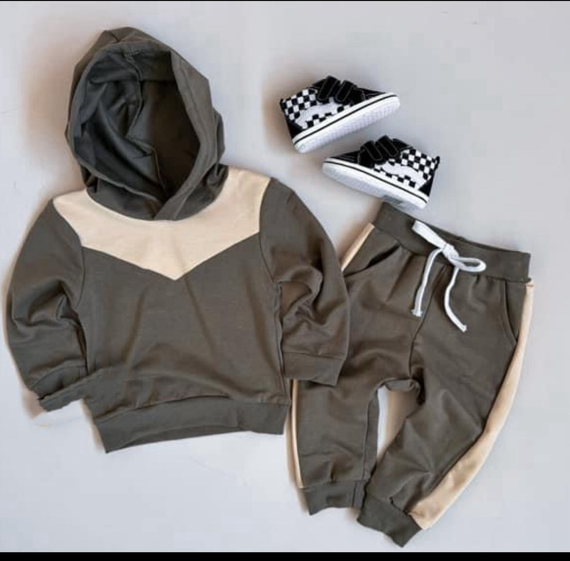 Olive and tan baby boys jogger set