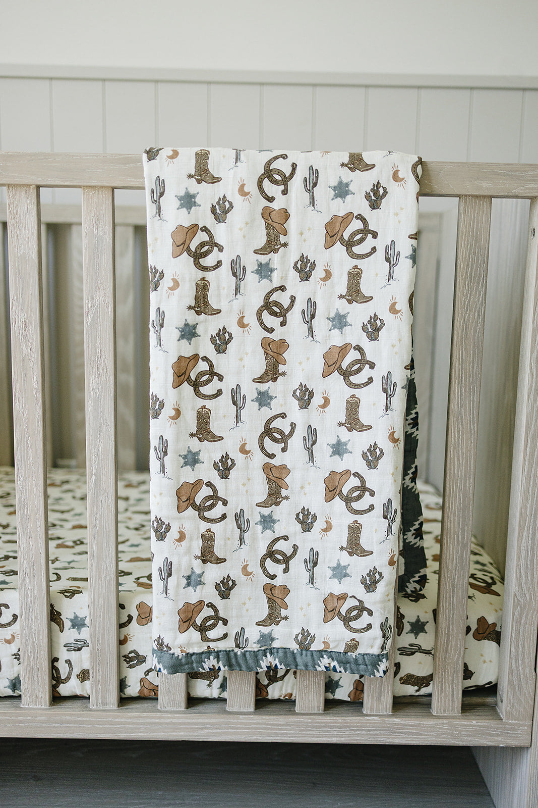 Outlaw Cowboy Western Crib Sheet for baby and toddler boys. Western Baby Shower gift. Western Toddler Bedding