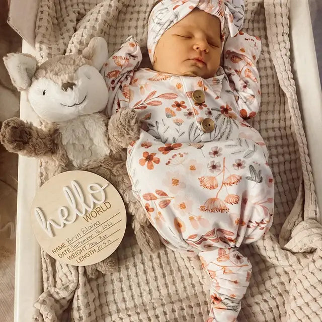 Hello World Birth Announcement Wood Disc