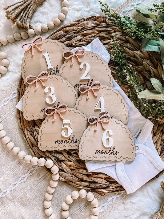Wooden Monthly Milestone Set - Dainty Bows : Blush