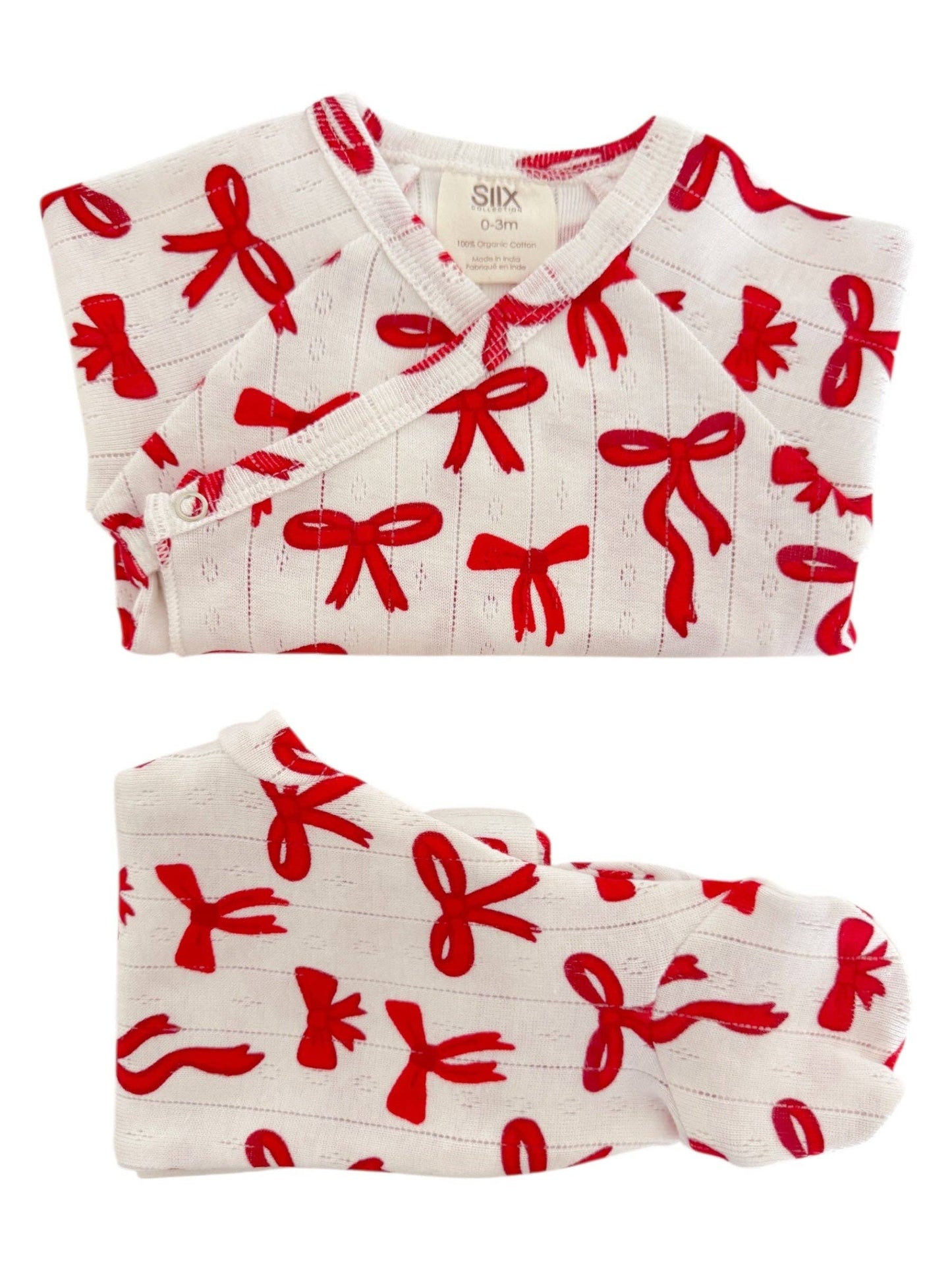Red Bows Organic Pointelle Newborn Set: Newborn / 0-3