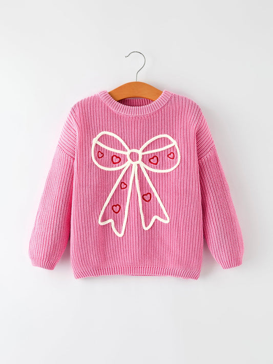 Valentine's Day Pink Girls Bow Sweater