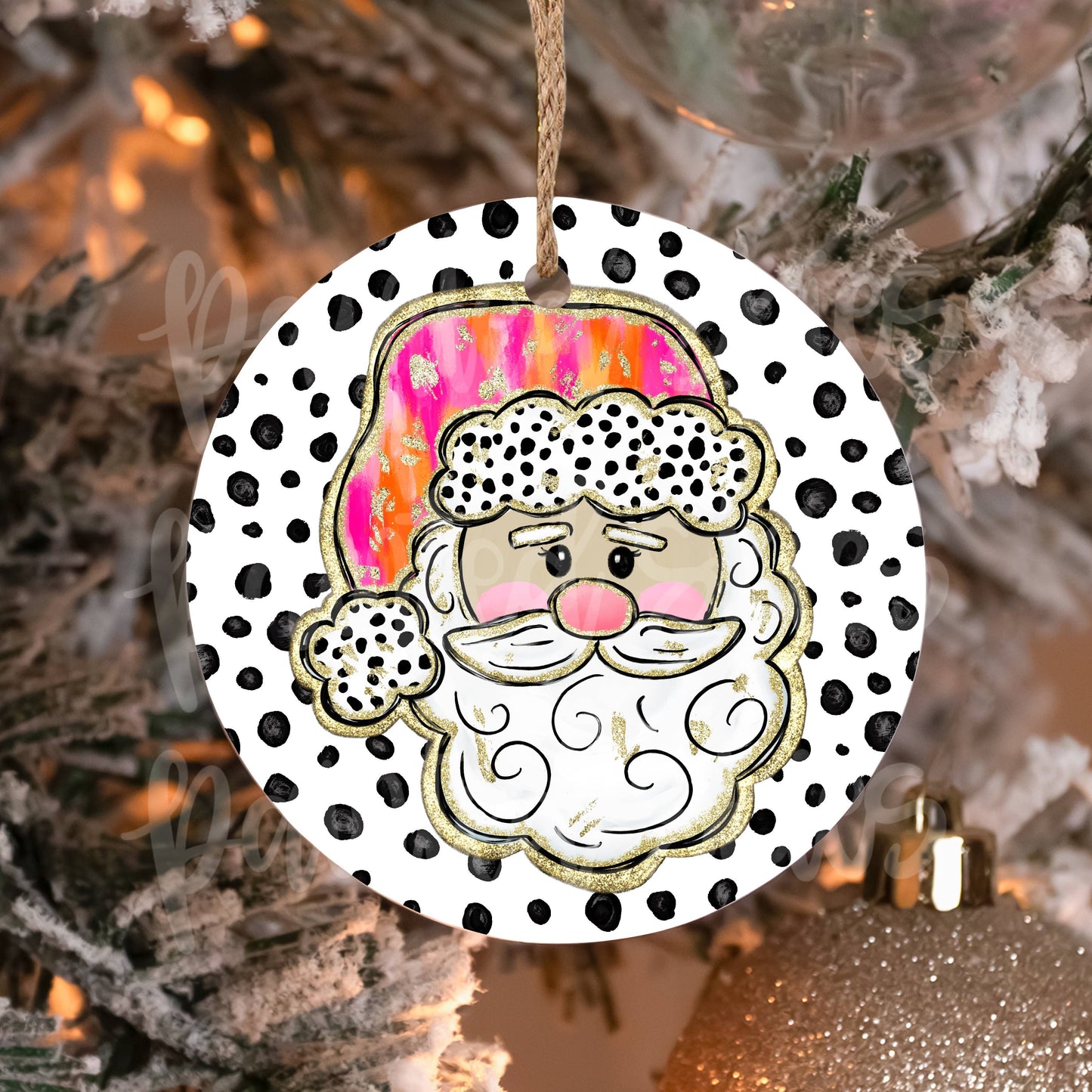 Pink and Orange Preppy Santa Claus Christmas Ornament