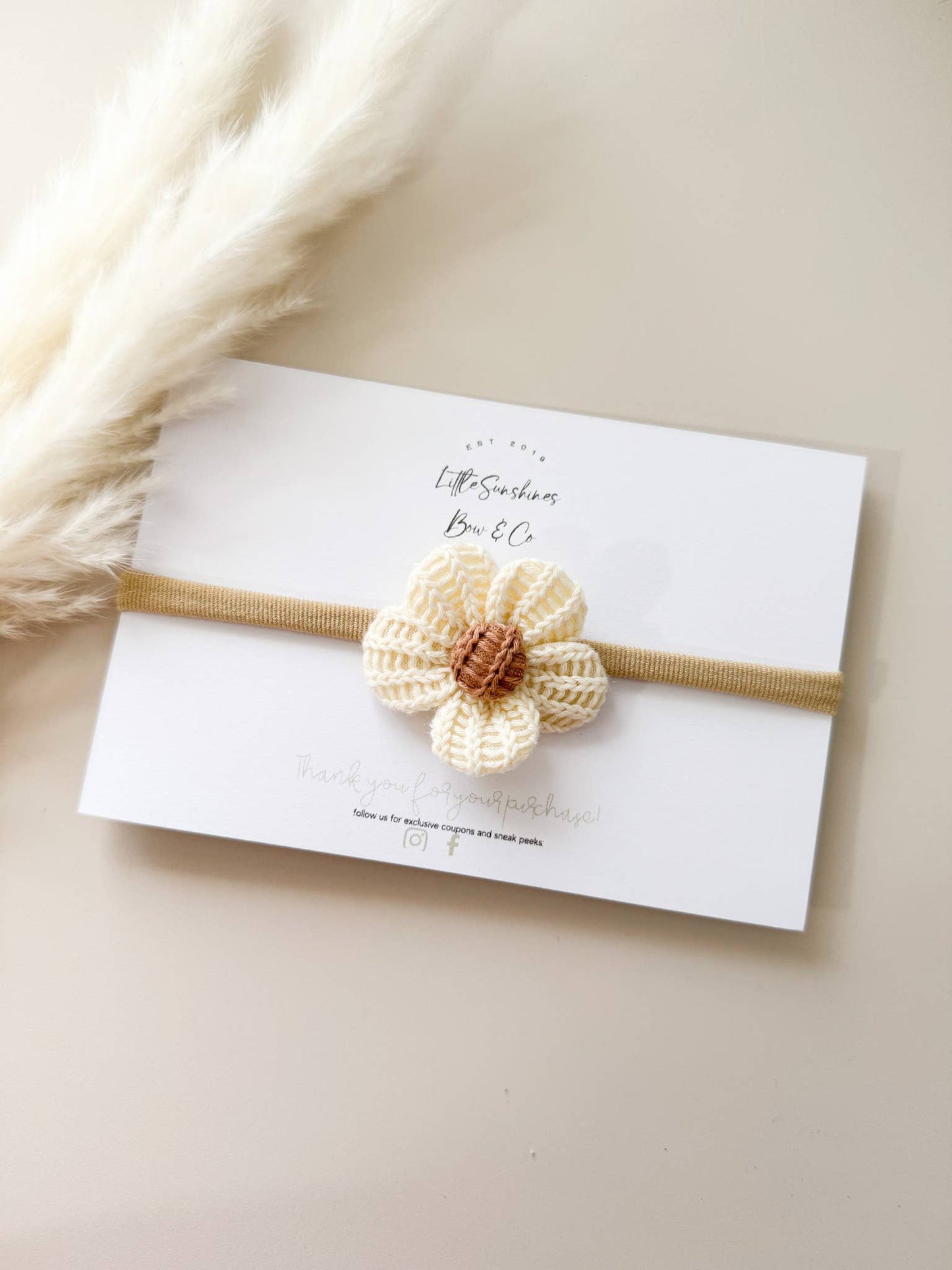 Cream Knit Flower Baby Headband – Soft Neutral Nylon Band for Newborns & Toddlers