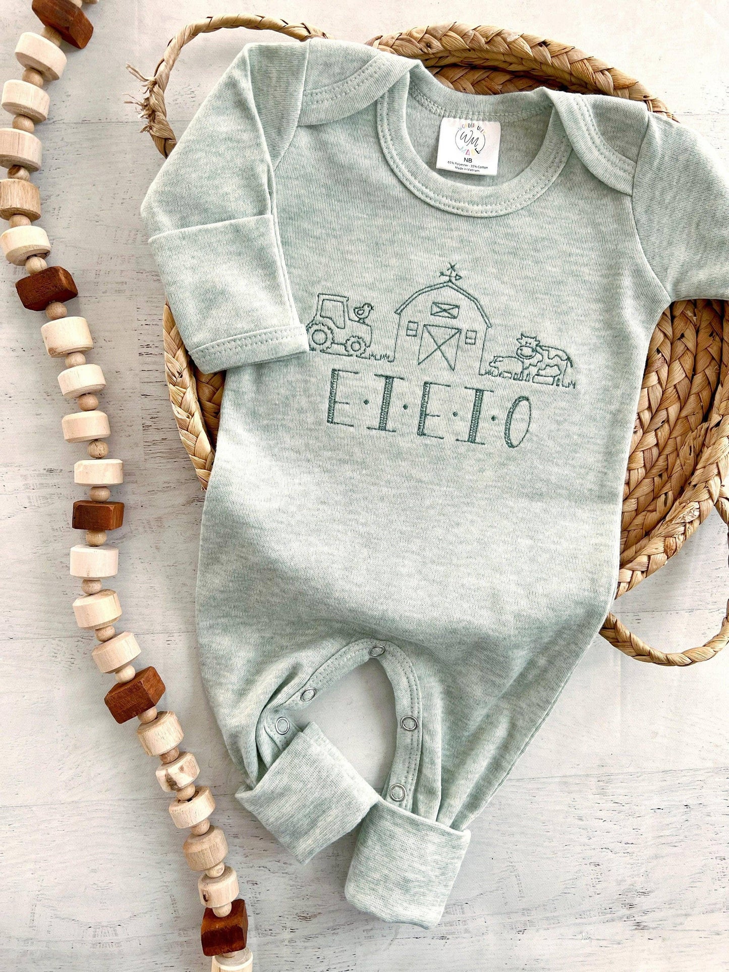 Farm Baby Outfit | Old MacDonald “E-I-E-I-O” Embroidered Romper