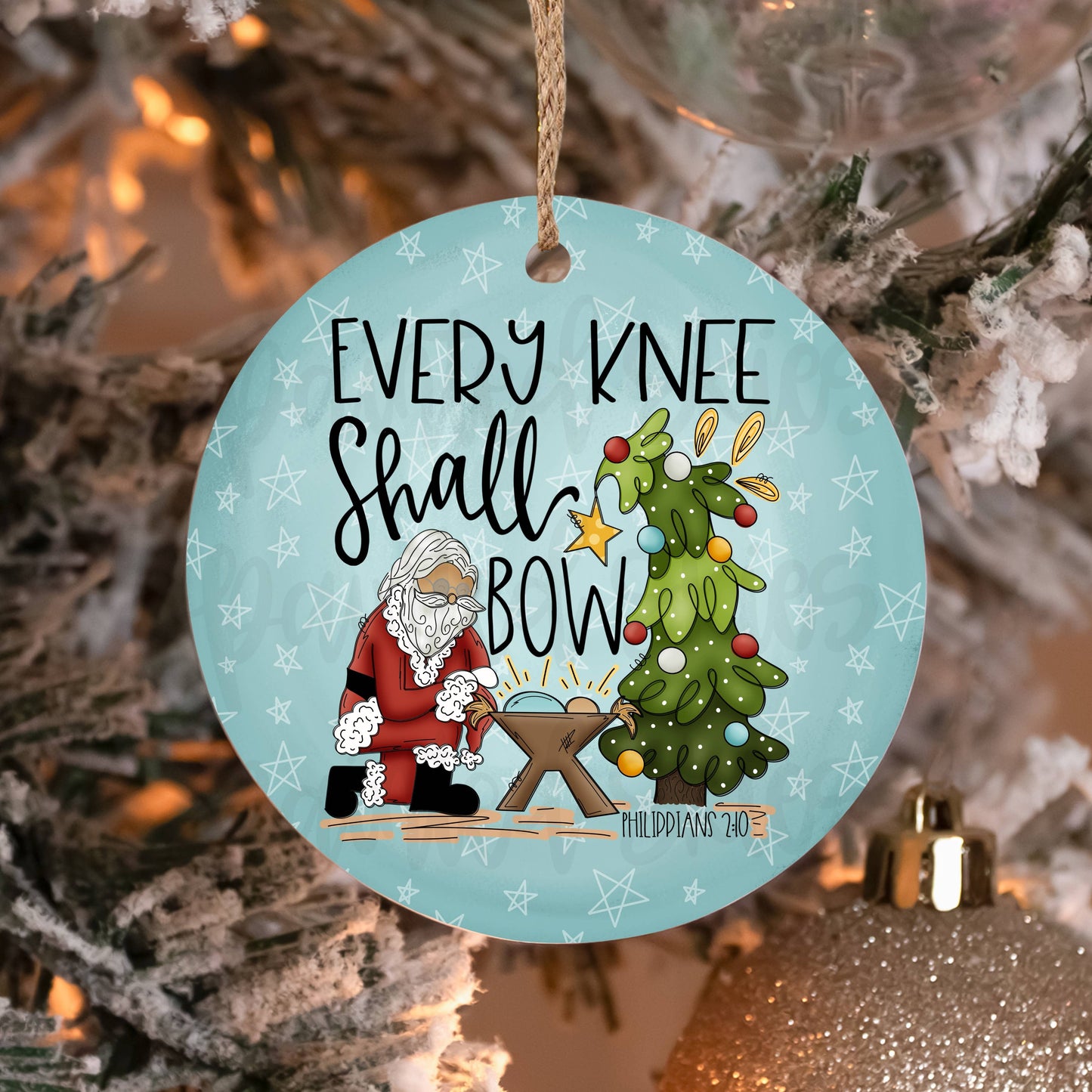 Every Knee Shall Bow Santa Christmas Ornament