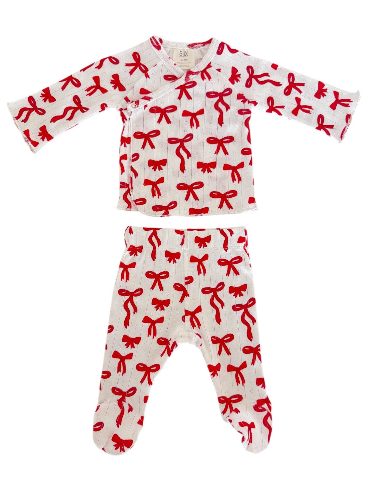 Red Bows Organic Pointelle Newborn Set: Newborn / 0-3