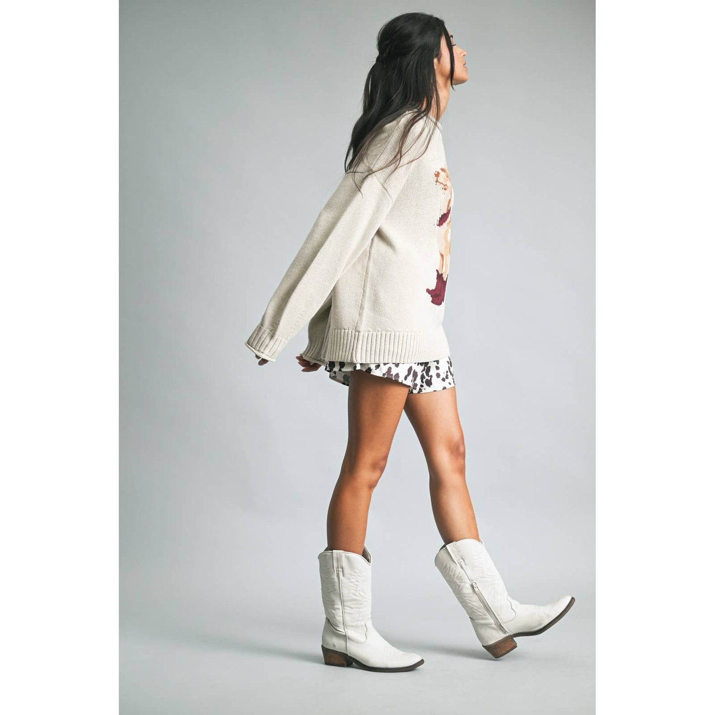 WESTERN DOG MOTIF PULLOVER SWEATER
