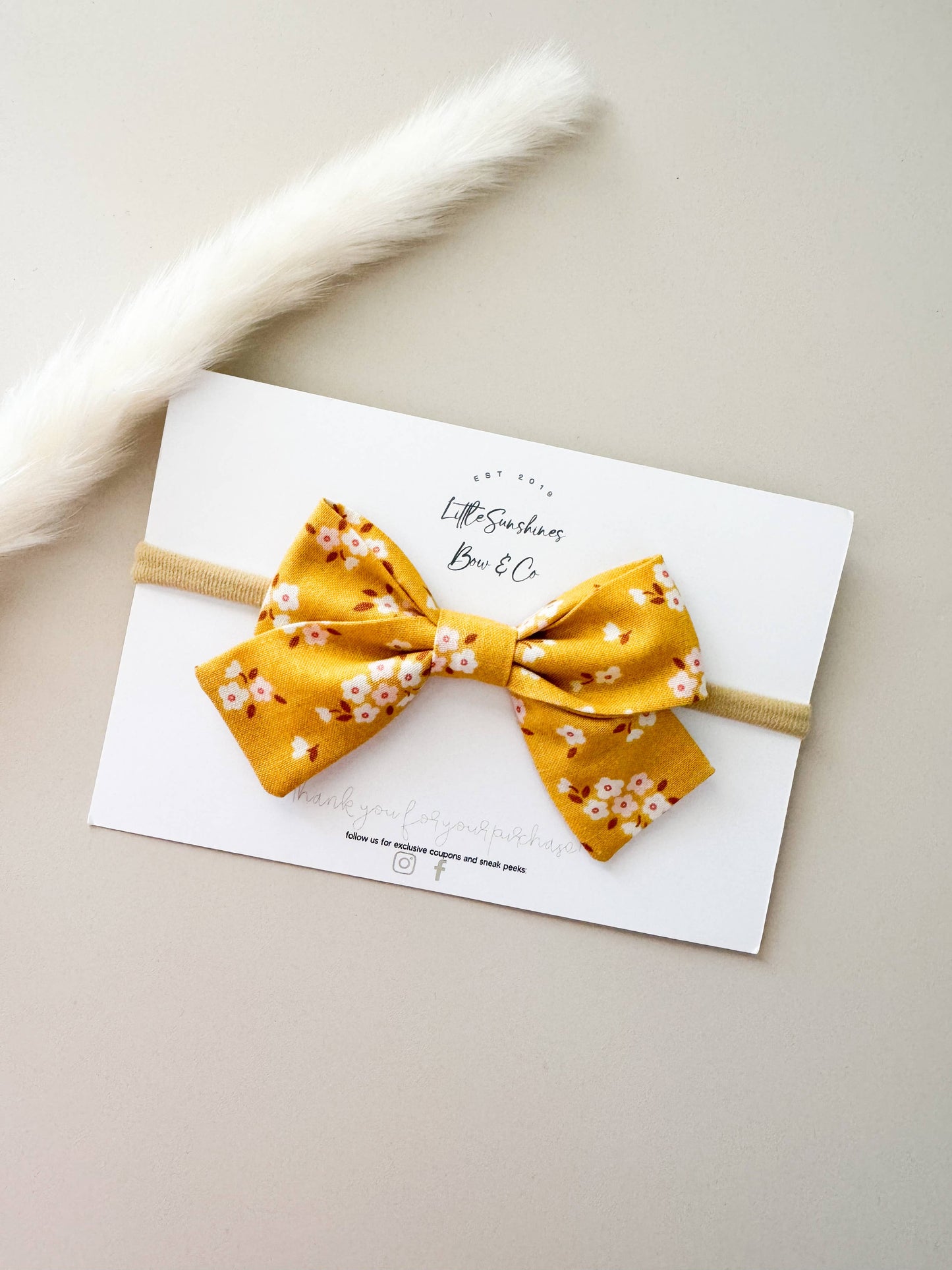 Mustard Floral Baby Bow Headband – Soft Nylon Band