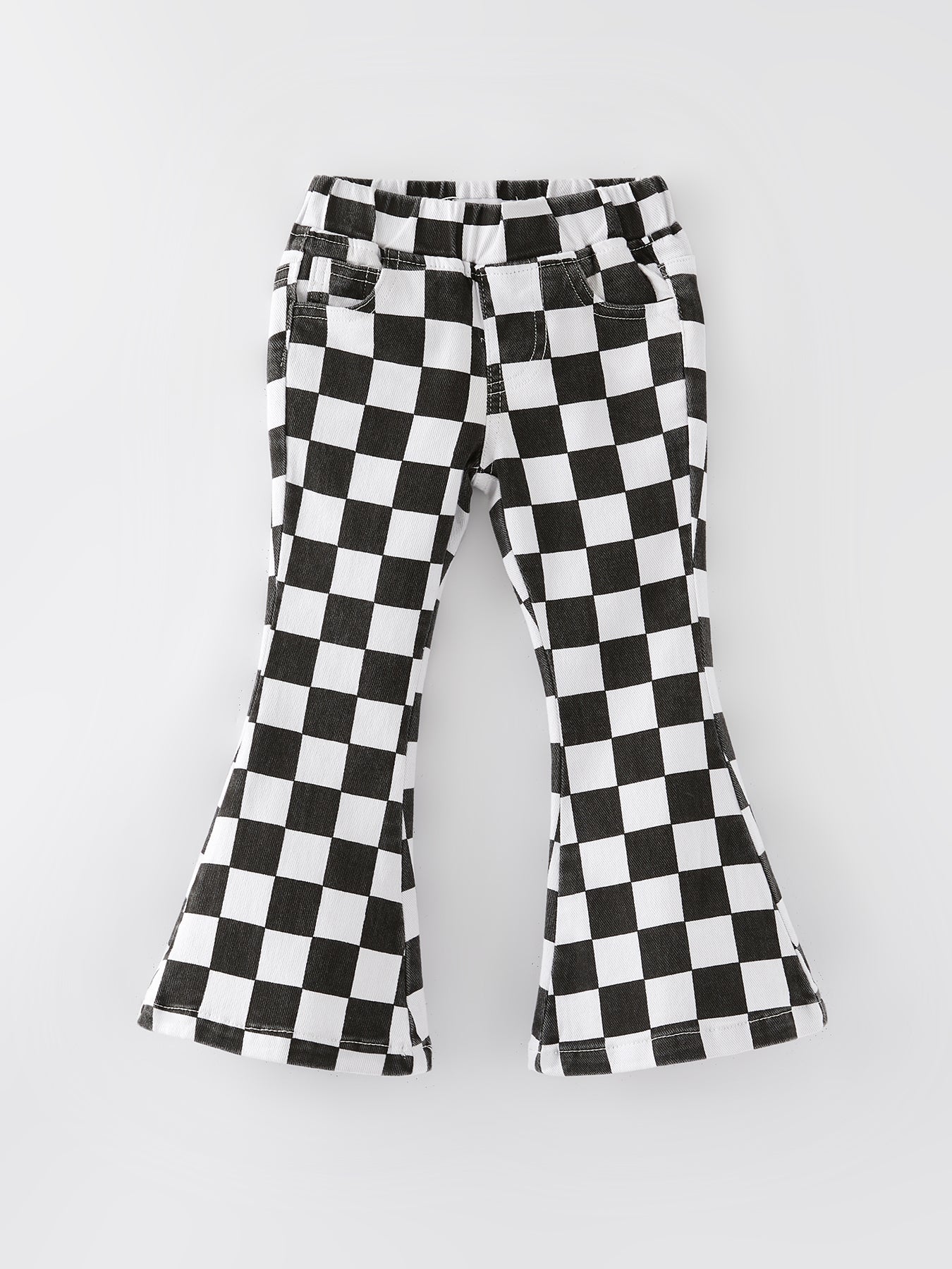 Black and white checkered pants on a white background