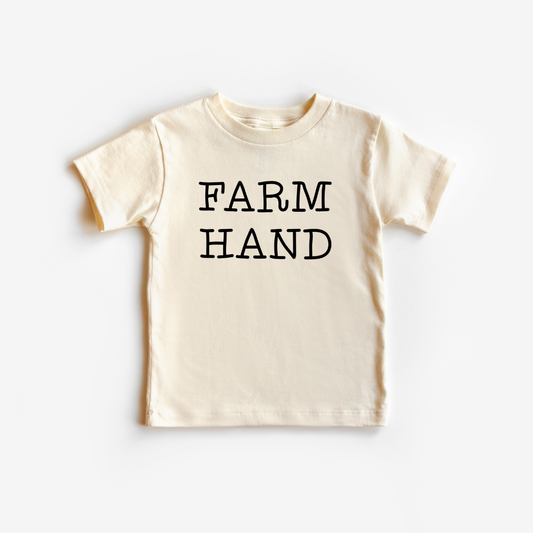 Farm Hand T-shirt for babies and toddlers. Cream shirt, black print. 