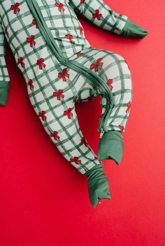Green Plaid Bows Zippy Pajama