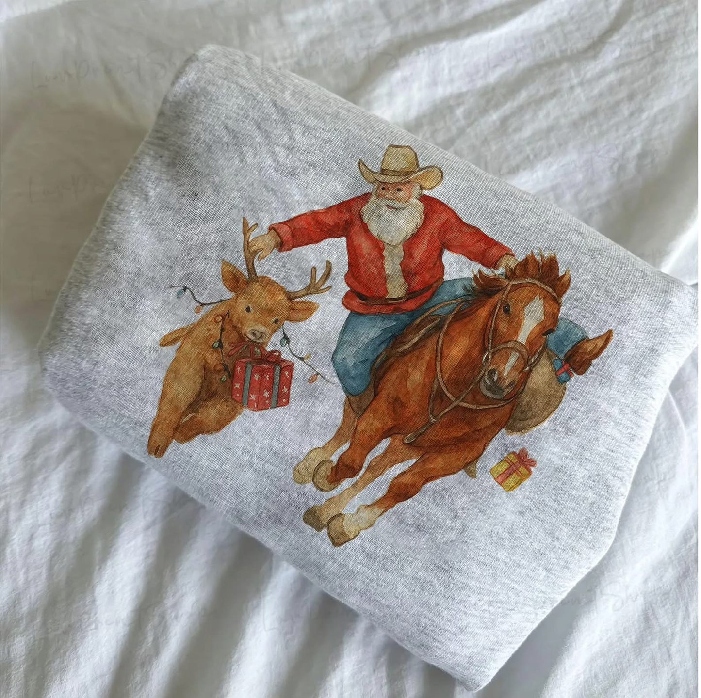 Cowboy Santa & Reindeer Ride Crewneck | Adult S–3X