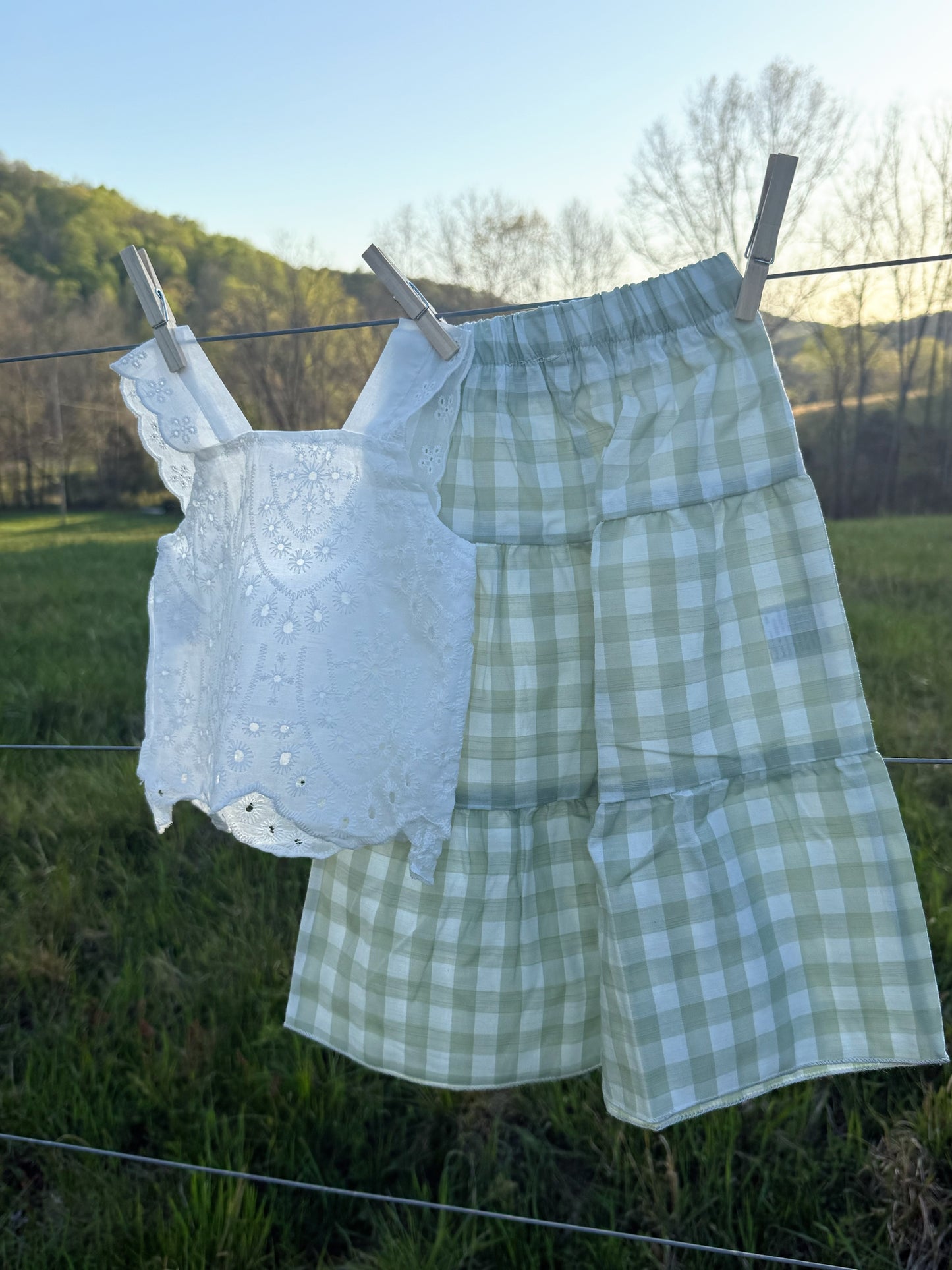 Green Gingham Two Piece Set