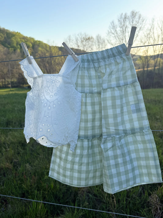 Green Gingham Two Piece Set