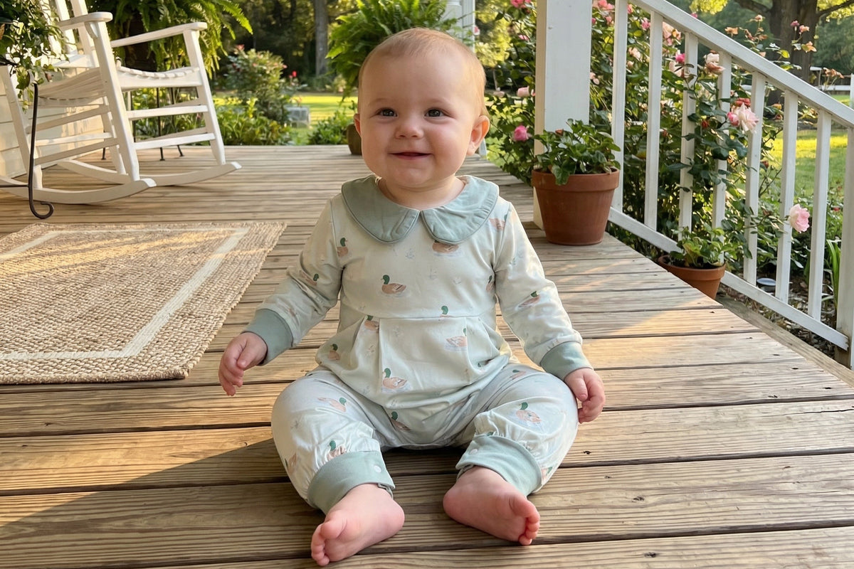 Mint Mallard Duck Girls Romper
