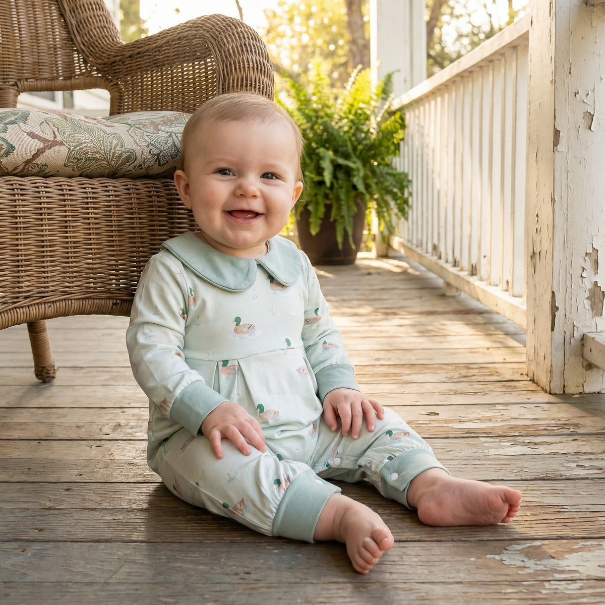 Mint Mallard Duck Girls Romper