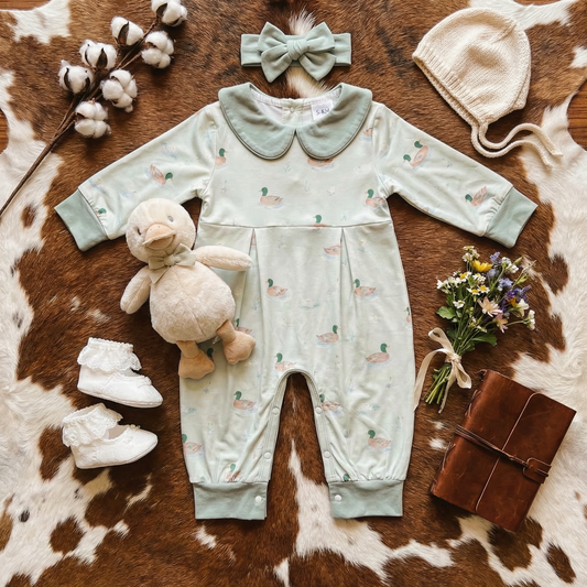 Mint Mallard Duck Girls Romper