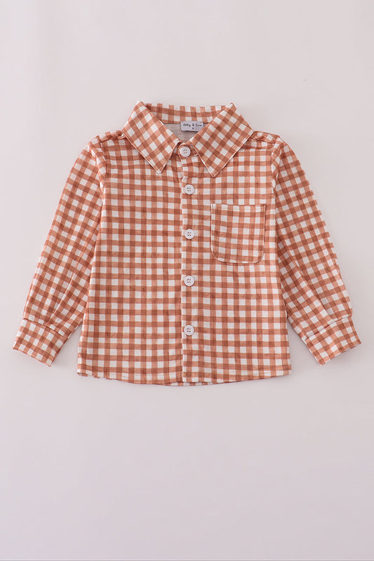 Fall Classic Rust Gingham Button-Down Shirt