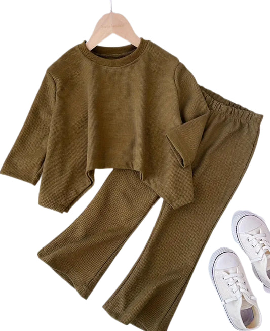 Olive Green thermal two piece set for toddler girls