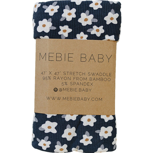 Navy Daisy Ribbed Bamboo Stretch Swaddle
