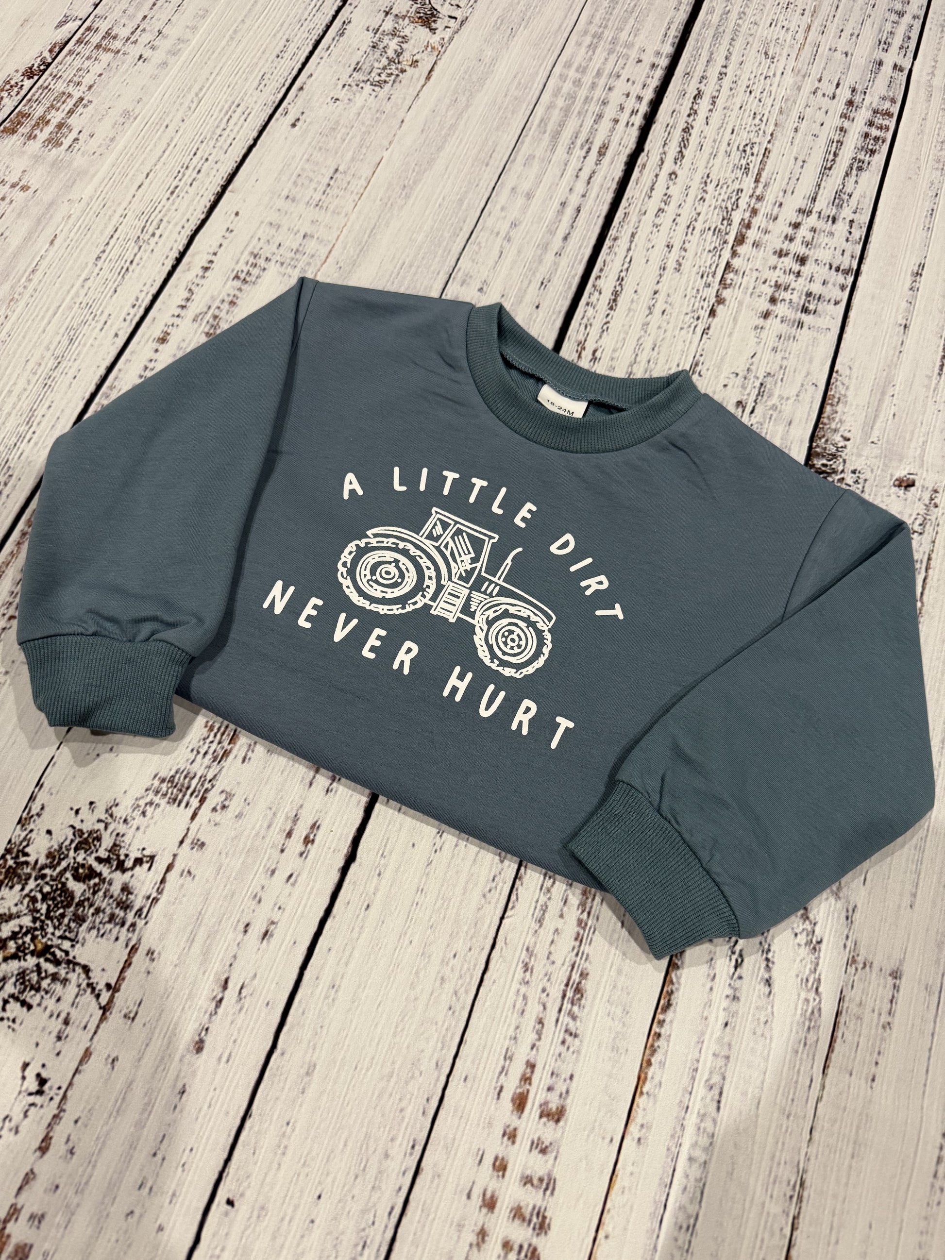 a little dirt never hurt blue tractor pullover for toddler boys