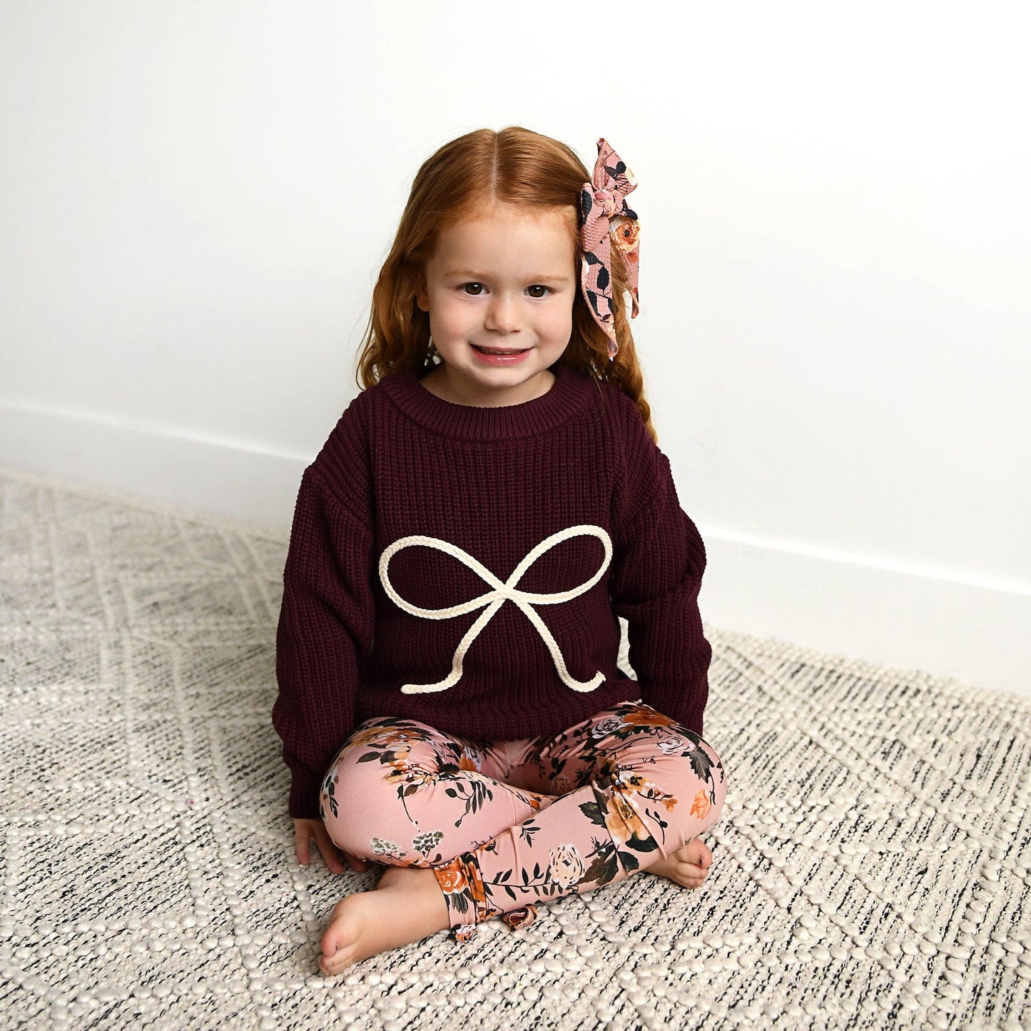 Coquette Maroon Chunky Knit Baby Sweater with Cream Bow Detail