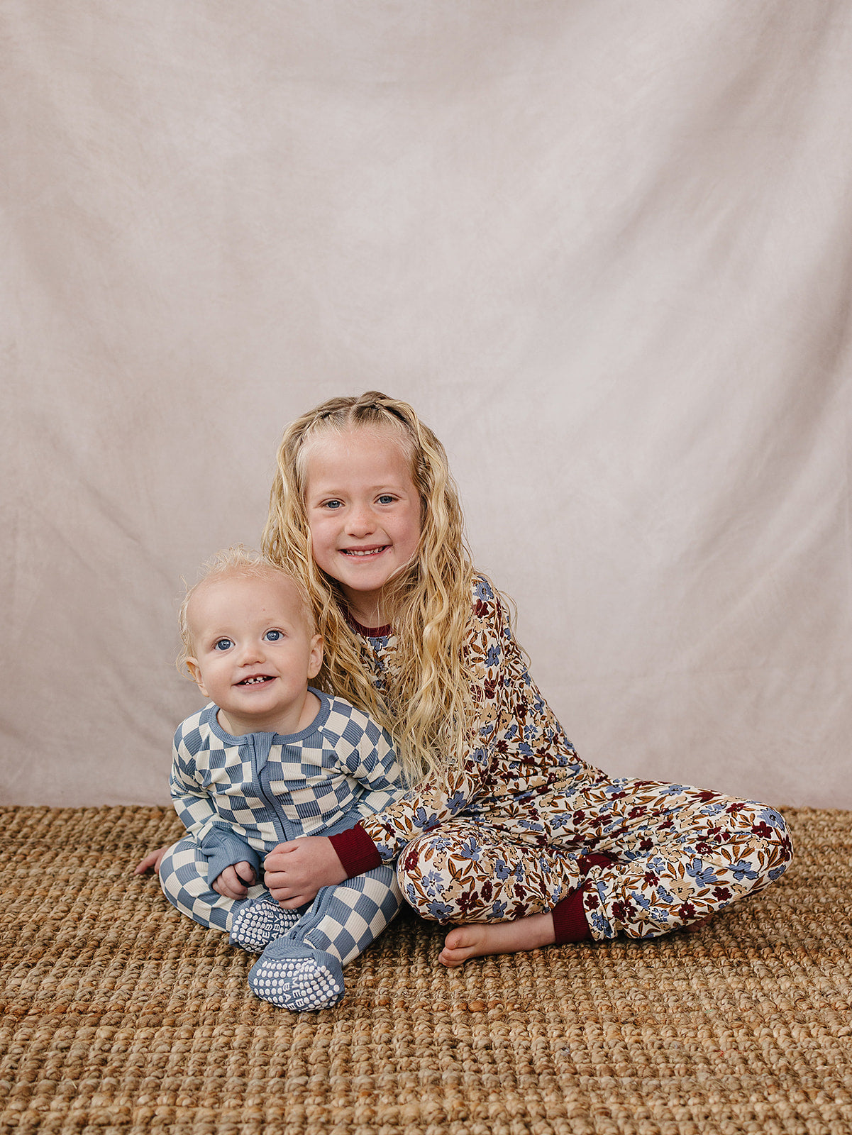Bamboo baby pajamas with hand and foot cuffs, blue checkered zipper sleeper for newborn to 18 months