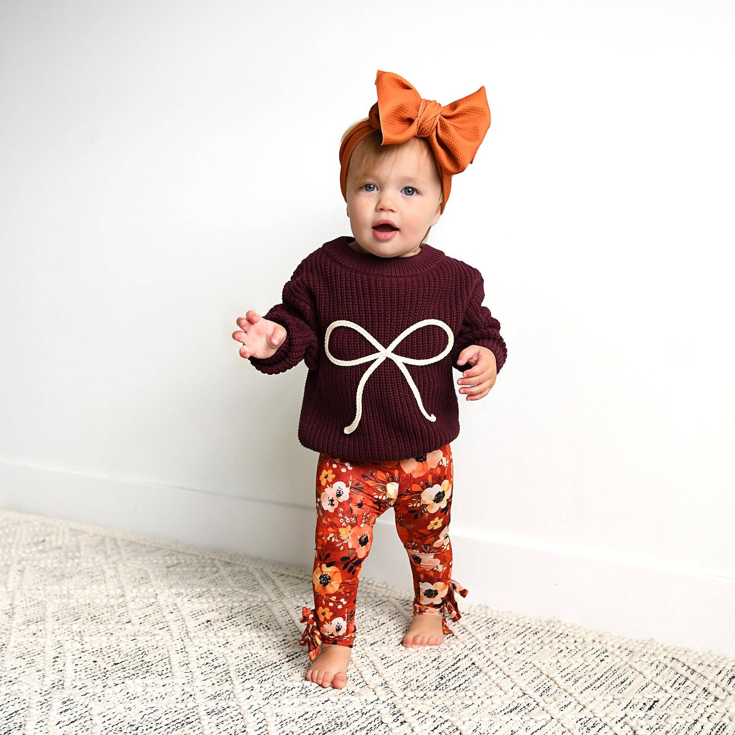 Coquette Maroon Chunky Knit Baby Sweater with Cream Bow Detail