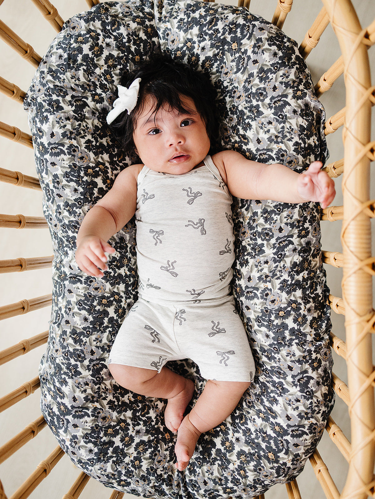 baby girl's grey and blue coquette bow biker shorts set for baby and toddler girls