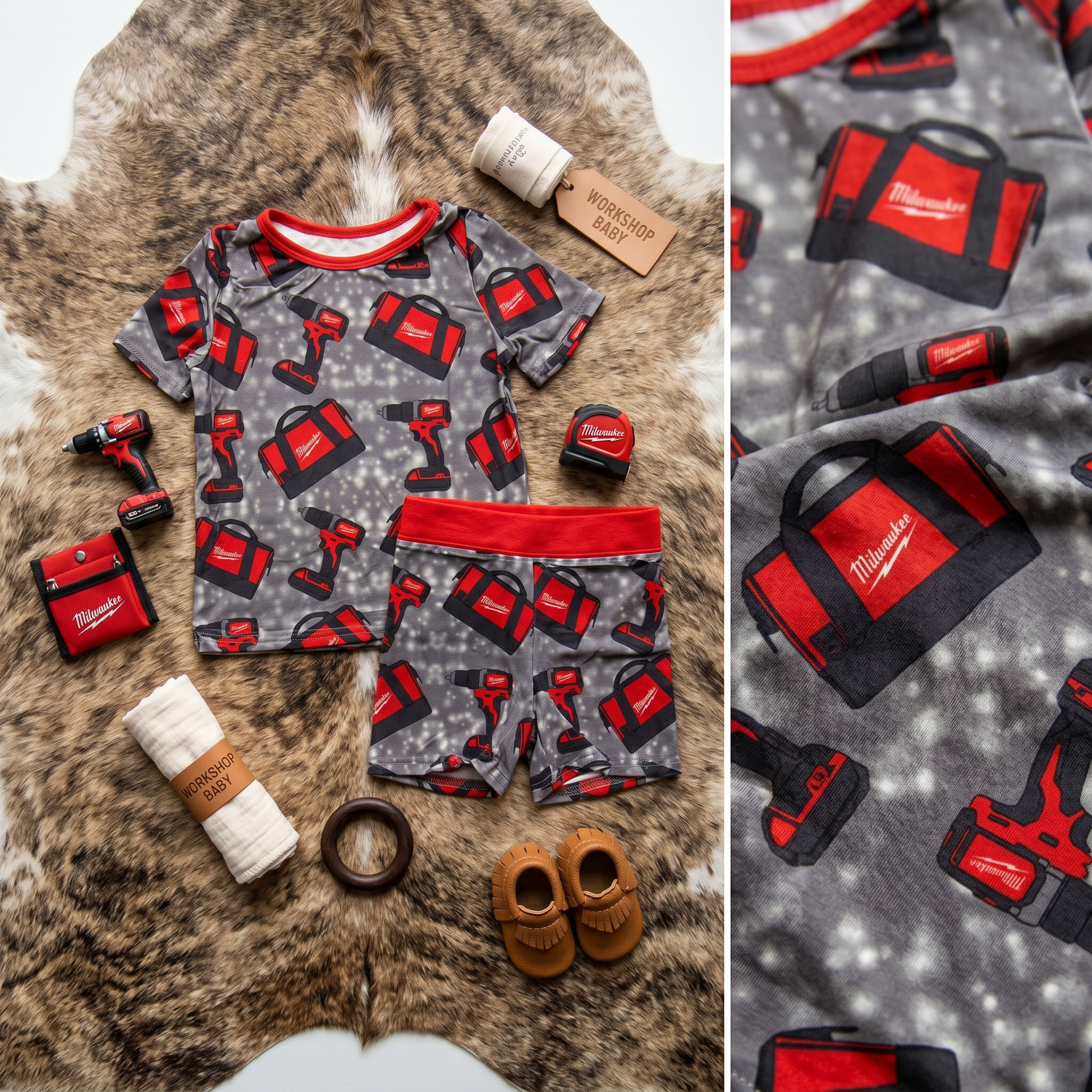 Boys bamboo pajamas with tool print, soft and breathable kids sleepwear for toddlers and children