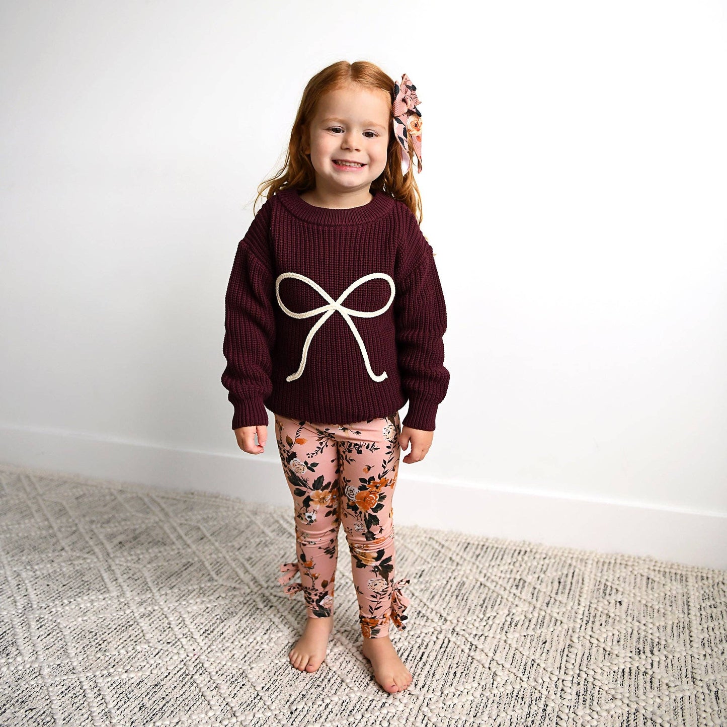 Coquette Maroon Chunky Knit Baby Sweater with Cream Bow Detail